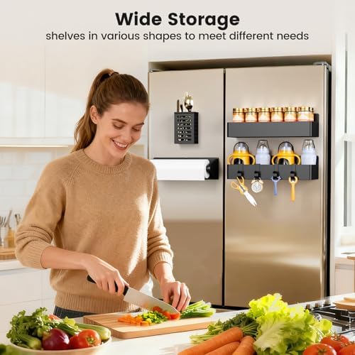Mystozer Magnetic Spice Rack for Refrigerator Black, 4 Pack