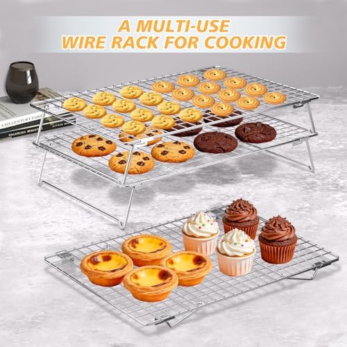 Cooling Racks for Baking 13.4"x9.3",3-Tier Stackable Stainless Steel Wire Cookie Cooling Racks for Baking, Cooling Racks for Cooking and Baking Cookie Pizza Cake, Oven and Dishwasher Safe