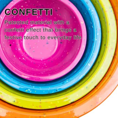 bzyoo Confetti Melamine 4 Piece Nesting Mixing Bowls Set, Colorful Vibrant
