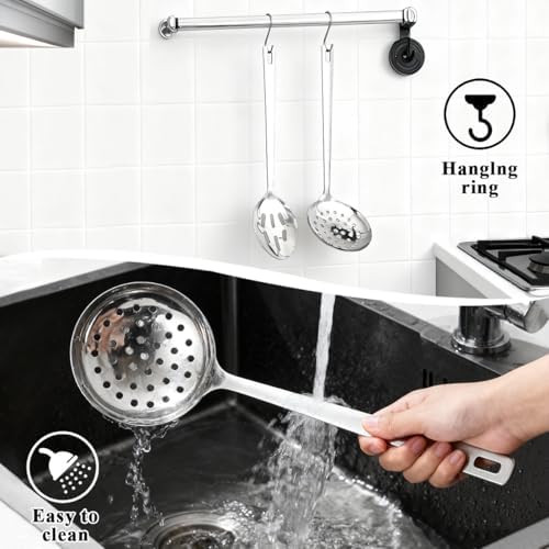 Berglander Slotted Spoons for Straining 2 pcs 13", Stainless Steel Kitchen Spider Strainer Skimmer Ladle for Straining Pasta/Cooking/Frying, Metal Kitchen Utensils Pasta Spoon