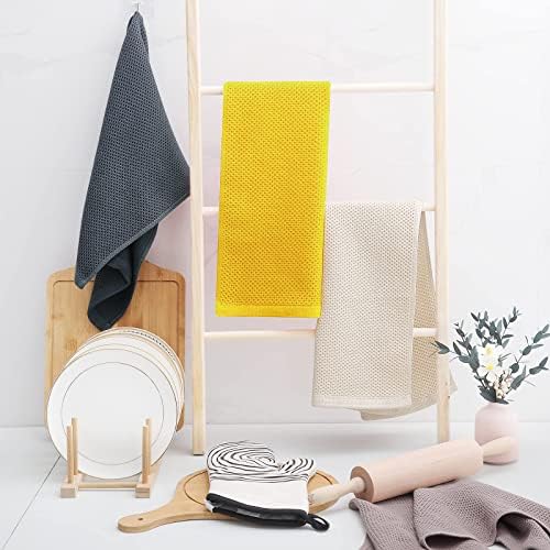 Homaxy 100% Cotton Waffle Weave Kitchen Dish Towels 4-Pack, Yellow
