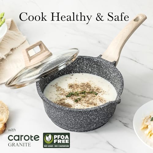 CAROTE Nonstick 1.5Qt & 3.0Qt Sauce Pan Sets with Lid, Black