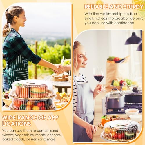 Nitial 36 Pcs Plastic Serving Trays with Lids, Round, Gold, 12 Inches