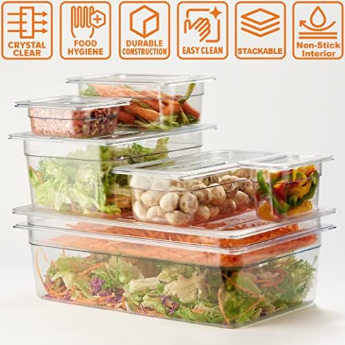 CURTA 6-Pack 1/4 Size 4" Deep NSF Polycarbonate Food Pans | Dishwasher & Freezer Safe Clear Container for Prep Tables, Buffet, Salad Bar, Commercial & Home Kitchen