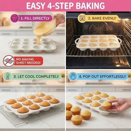 BAKE BOSS Silicone Muffin Pan for Baking, 1-Pack Regular 12 Cup, BPA-Free
