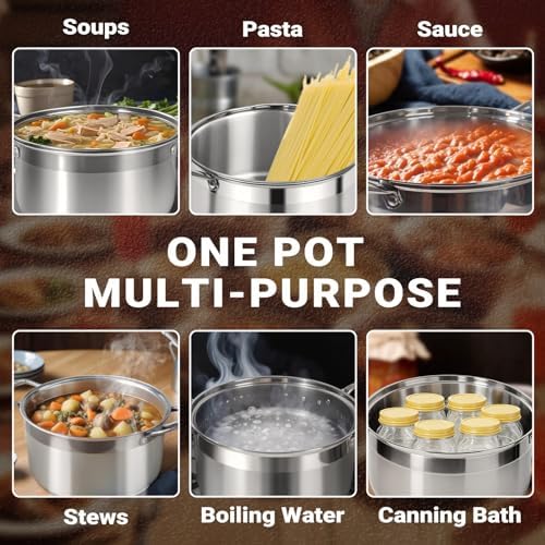 Kirecoo 5 Quart Stainless Steel Induction Stock Pot with Visible Lid