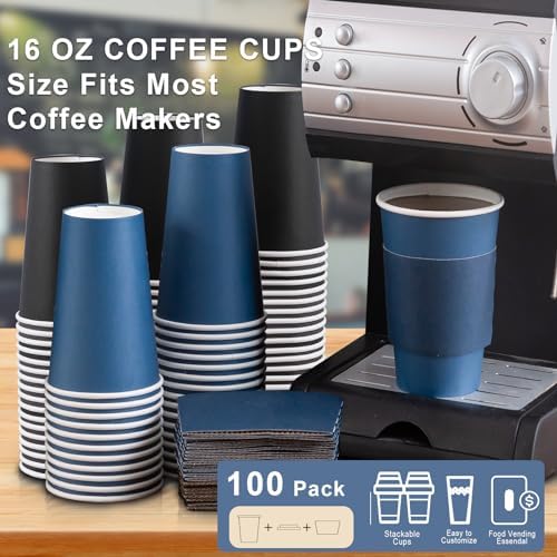 SIUQ 100 Pack 16 oz Coffee Cups with Lids, Disposable Hot Paper Coffee Cups