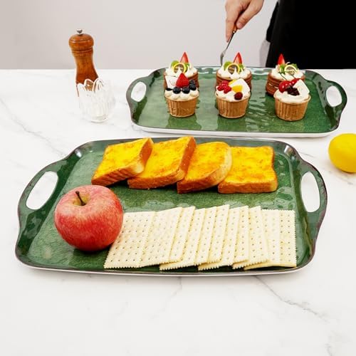 TP Melamine Serving Trays with Handles, 17” x 12”, Set of 2, Retro Green