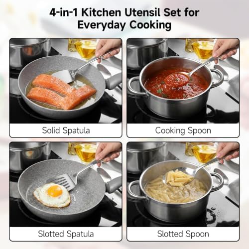 4PCS Stainless Steel Kitchen Cooking Utensils Spatula & Spoons Set