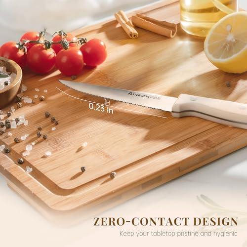 Astercook Steak Knives Set of 8, High Carbon Stainless Steel Steak Knife Set with Full Tang Handle, Dishwasher Safe Serrated Knife, Elegant Cream White