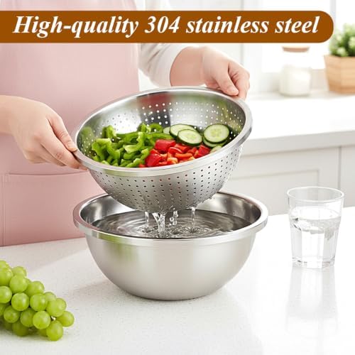 Colander Stainless Steel 3 QT with Bowls, Strainer for Kitchen