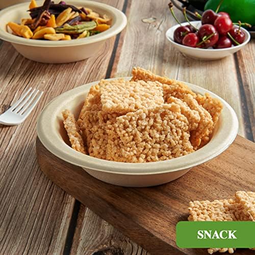 Vplus 200 Pack 16 OZ Compostable Paper Bowls, Bagasse Bowls,Nature