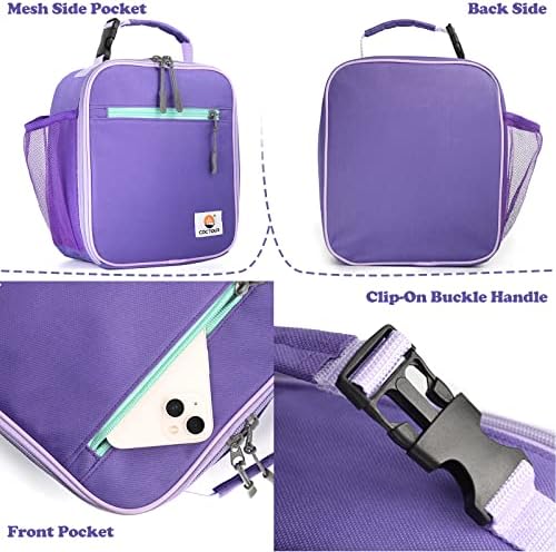 CaCTOUR Lunch Box Kids,2 Packs Insulated Lunch Bag for Girls Boys,Soft Bag Mini Cooler Back to School Thermal Reusable Lunch Bag for Work School Picnic (Blue & Purple)
