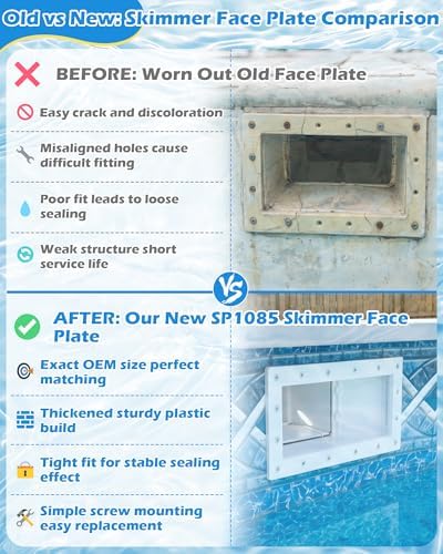 IWIWE SPX1085B Pool Skimmer Face Plate Replacement, Compatible with Hayward SP1085 SP1077 Automatic Wide Mouth Inground Pool Skimmer Cover Plate 25541-000-010 White