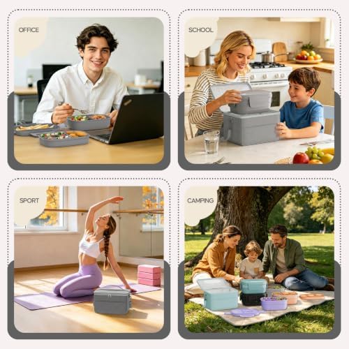Adults Bento Lunch Box Set with Lunch Bag for Work, Dining Out(Grey)