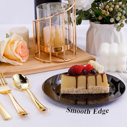 Bestluck 100PCS Black Plastic Dessert Plates 7inch for 100 Guests