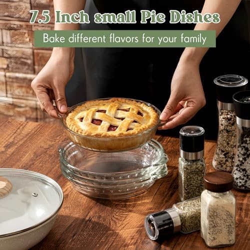 Uiifan 4 Pcs Mini Glass Pie Pan 8 Inches, Clear Baking Dish with Handles