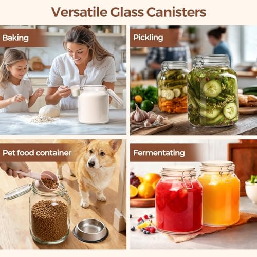 ComSaf Glass Pantry Jars with Airtight Lids 0.7 Gallon 2 Pack Wide Mouth