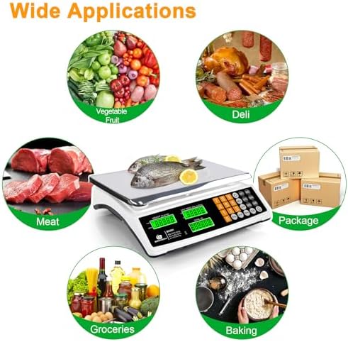 Price Computing Scale 88lb/40kg Commercial Food Scale for Produce Meat Weighing, LCD Display and Green Bright Backlight for Farmers Markets, Meat Shop, Deli, (Not for Trade)