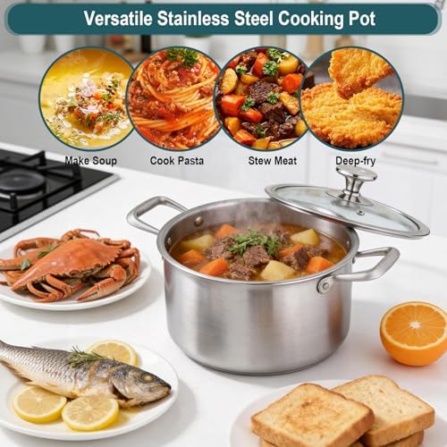 Titanium Soup Pot 6 Quart with Lid, Tri-Ply Induction Stock Pot