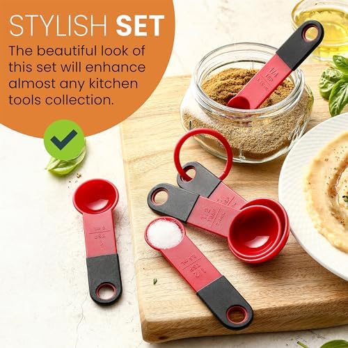 Spring Chef Set of 9 Plastic Magnetic Red Measuring Cups and Spoons