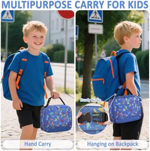Tenot Lunch Box Kids Insulated Lunch Tote Bag Blue Car