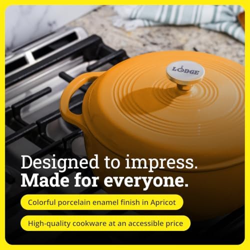 Lodge Essential Enamel Cast Iron Dutch Oven, 7.5 Quart, Apricot