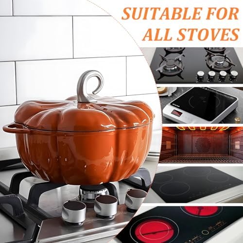 4-Quart Cast Iron Pumpkin Dutch Oven with Lid, Dual Handle, Stew Pot, Serves 3-5, Great for Stews, Casseroles, Halloween Thanksgiving Decorative Gift,Orange