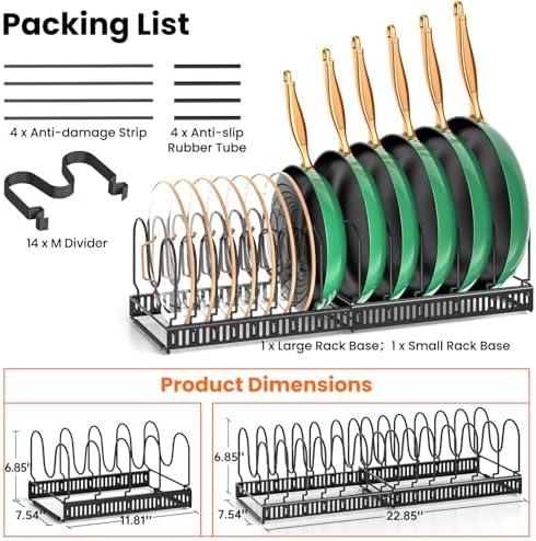 MUDEELA Expandable Pot Pan Lid Organizers inside Cabinet, 14 Divider-Black