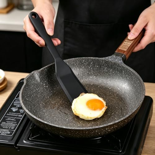 【2 Pack】Kunovo Small Spatula for Nonstick Cookware Mini Spatulas for kitchen Use,Heat-Resistant Silicone Thin Spatula Cooking Baking (2 Pack-Black-R)