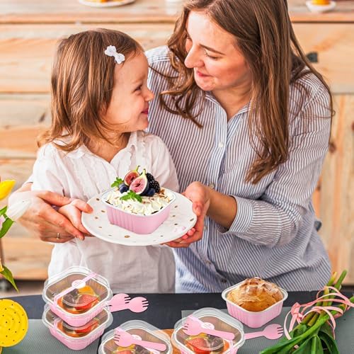NPLUX Square Cake Pans with Lids, 50 Pack Pink 10oz for Birthday Treats