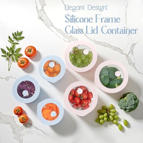 Glass Food Storage Containers with Lids, Plastic Free Semi-Tempered Glass Lids with Silicone Air Vent, Airtight & Leak-Proof Meal Prep Container Set, Oven, Microwave, Freezer & Dishwasher Safe
