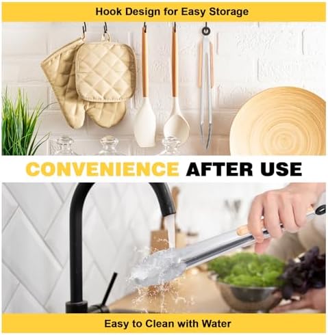 Premium Metal Kitchen Tongs for Cooking - Heat Resistant 1100°F Stainless Steel Tongs with Comfortable Wooden Grips - Perfect for Grill, Salad, Toaster, Cooking, and Serving Food (12-inch)