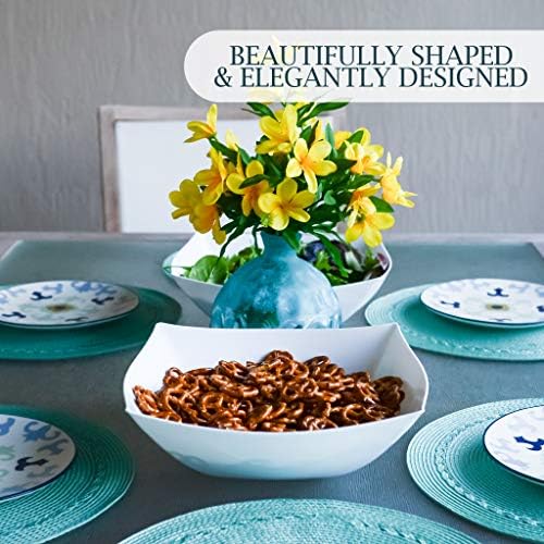 PLASTICPRO Disposable 128 ounce Square Serving Bowls, Party Snack or Salad Bowl, Extra Large Plastic Elegant White Pack of 12