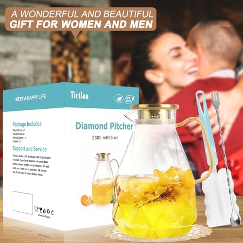 Glass Pitcher, 2.8 Liter Water Pitcher with Lid, Beverage Serveware