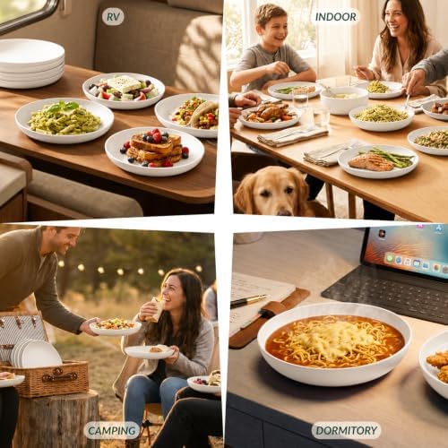 Homienly Wheat Straw Plates Set of 8 Unbreakable Microwave and Dishwasher Safe Plates for Dessert Lightweight Dinner Plates for Kitchen, Camping, Picnic, RV, Stackable Salad Plates (9 inch, White)