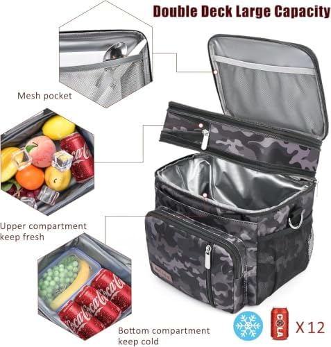 MIYCOO Lunch Bag for Men & Women, Expandable Double Deck Lunch Box, 15L