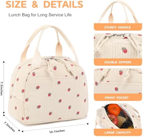 Bluboon Lunch Bag for Women Men Cute Corduroy Lunch Tote Bags Reusable Insulated Lunch Box Large Capacity Reusable Insulated Cooler for Work Picnic or Travel