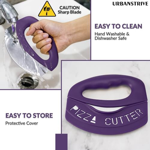 Urbanstrive Heavy Duty Stainless Steel Pizza Cutter with Cover, Super Sharp Blade Pizza Knife Pizza Cutter Rocker, Perfect Kitchen Gadgets for Pizza Cutting Home Essentials (Purple)