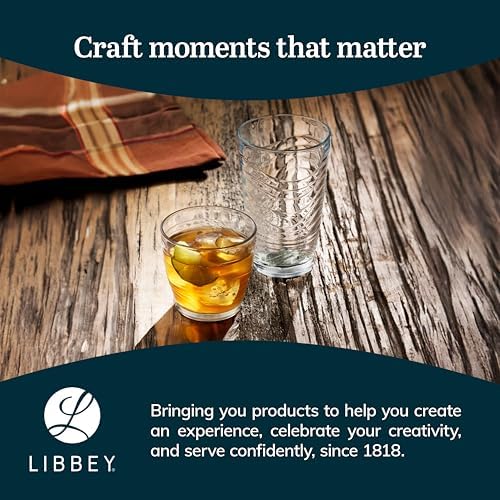 Libbey Orbita Rocks and Tumbler Drinking Glasses Set of 16, Durable Glass Cups Set with Wave Pattern, Glassware Drinking Glasses for Any Occasion