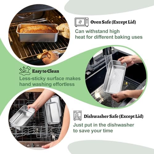 TeamFar Loaf Pan for Baking Bread, 9 x 5 Inch Bread Pan with Lid, Set of 3