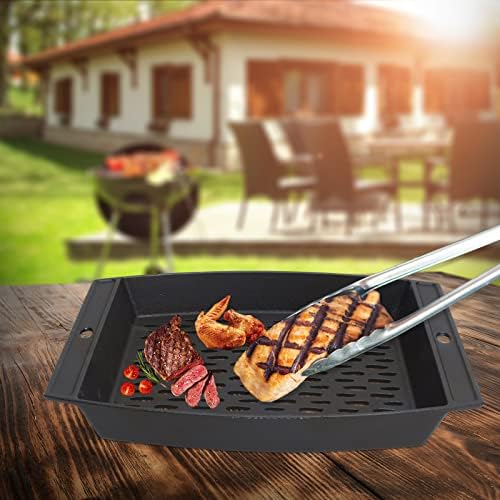 15"x12" Cast Iron Grill Basket for Outdoor Grills, Fish Veggie Grill Pan Tray, BBQ Grilling Pans Tray for Weber, Napoleon, Char-Broil, Royal Gourmet and Most Charcoal Smoker & Gas Grill