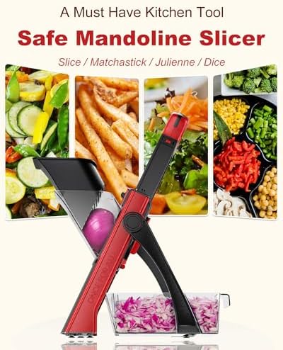 ONCE FOR ALL Safe Mandoline Slicer Plus with Peeler, Bigger Size, Red