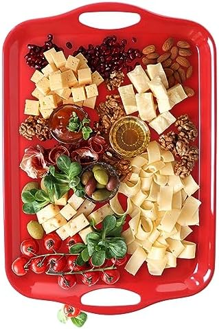 KAQAHIDO Large Melamine Serving Trays for Eating, Set of 2, Red