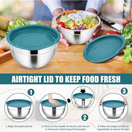 P&P CHEF Stainless Steel Mixing Bowls with Airtight Lids, Blue