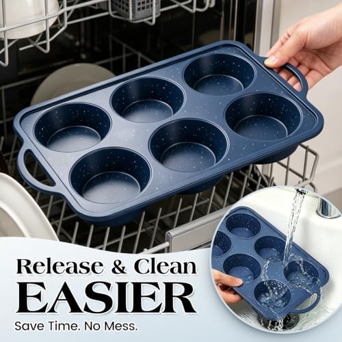 Vinino 3 Piece Silicone Muffin Pan Set with Stainless Steel Frame - Blue