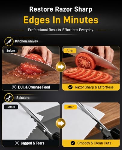 Electric Knife and Scissor Sharpener, Adjustable Angle 12°–22°, 3-Stage