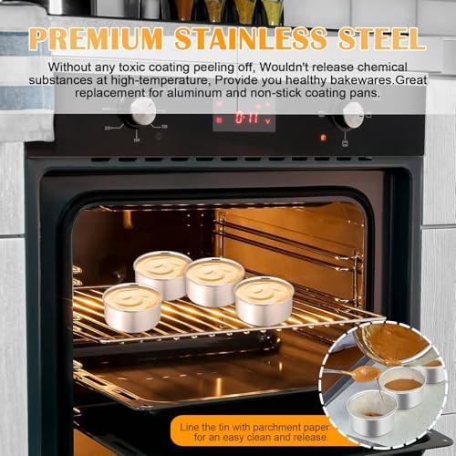 P&P CHEF 4 Inch Cake Pan Set of 4, Stainless Steel Round Cake Pans Tins