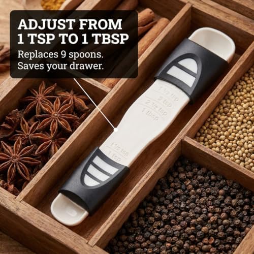Performore Adjustable Measuring Spoon with Double End Adjustable Scale, 9 Stalls All in One Measuring Spoon, Wide Range of Measurements - Dry and Semi-Liquid Ingredients for Baking, Cooking
