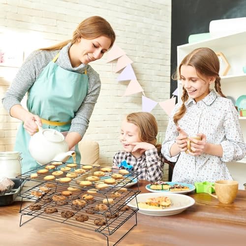 Pleafind Stackable Cooling Rack Set - 3 Pieces 16 x 10 Inch Stainless Steel Roasting Rack, Heavy Duty Cooling Racks for Cooking and Baking, Oven and Dishwasher Safe Bacon Rack, Black
